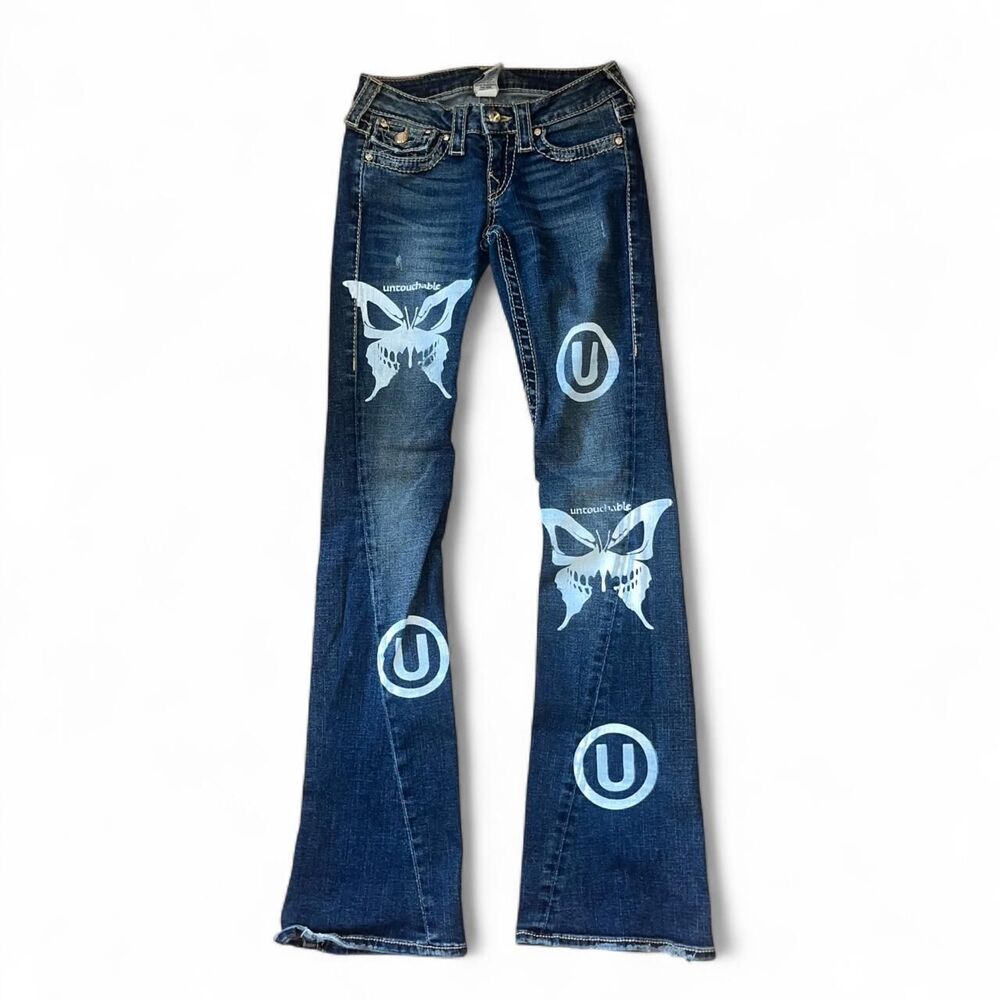 True Religion Women's "Joey" Low Rise Flared Swarovski Custom Jeans SZ 24"